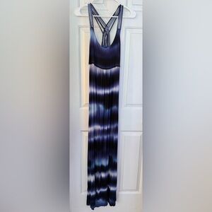 CALVIN KLEIN Tie Dye Maxi Blue Black Navy Crisscross Strap Dress womens size 4